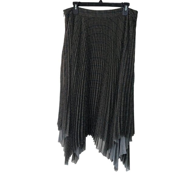 Grey Jason Wu Accordion Midi Skirt Womens Size 10 Lined Side Zipper Green Black - Picture 2 of 10